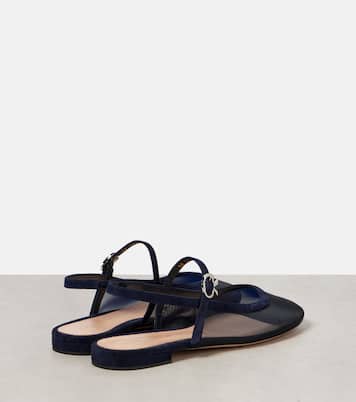 Slingback-Ballerinas aus Mesh mit Veloursleder | Gianvito Rossi
