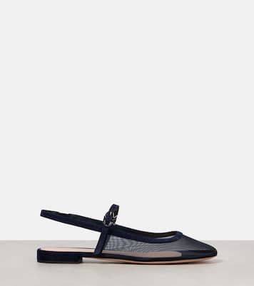 Slingback-Ballerinas aus Mesh mit Veloursleder | Gianvito Rossi
