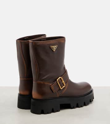 Logo leather biker boots | Prada