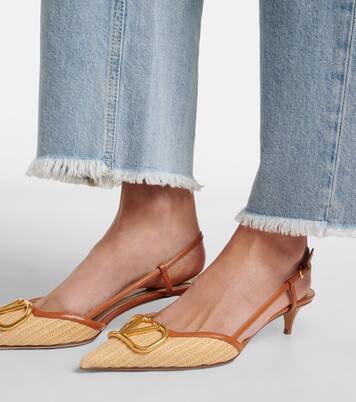 Slingback-Pumps VLogo aus Raffiabast mit Leder | Valentino Garavani