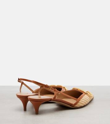 Slingback-Pumps VLogo aus Raffiabast mit Leder | Valentino Garavani