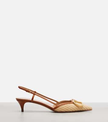 Slingback-Pumps VLogo aus Raffiabast mit Leder | Valentino Garavani