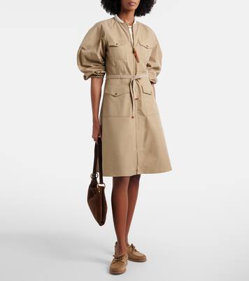 Belted cotton-blend poplin midi dress | Moncler