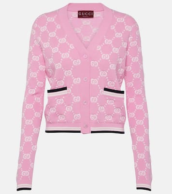 Cárdigan de algodón en intarsia con GG | Gucci