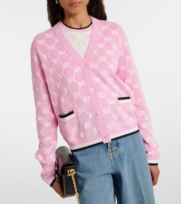 Cárdigan de algodón en intarsia con GG | Gucci