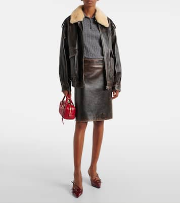 Jupe midi en cuir | Miu Miu