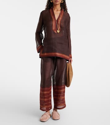 Pantaloni cropped in lino a righe | Tory Burch