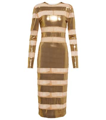 Spliced mesh-paneled lamé midi dress | Norma Kamali