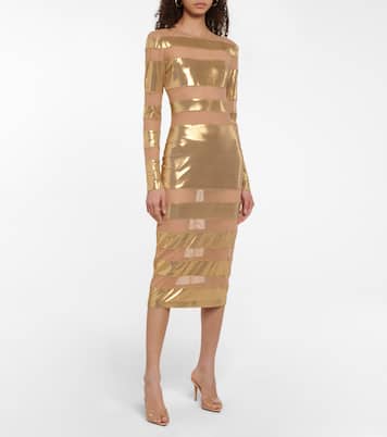 Spliced mesh-paneled lamé midi dress | Norma Kamali