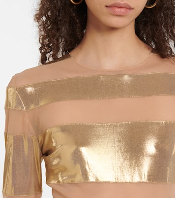 Spliced mesh-paneled lamé midi dress | Norma Kamali