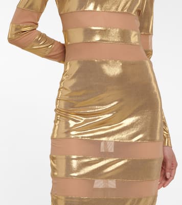 Spliced mesh-paneled lamé midi dress | Norma Kamali