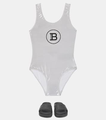 Maillot de bain métallisé à logo | Balmain Kids