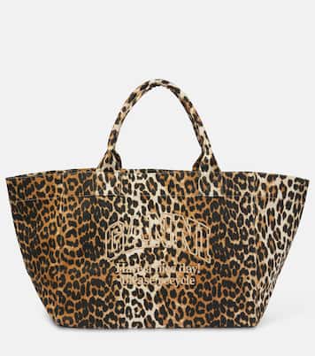 Leopard-print canvas tote bag | Ganni