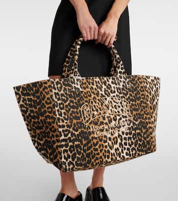 Leopard-print canvas tote bag | Ganni