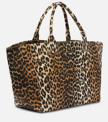 Leopard-print canvas tote bag | Ganni