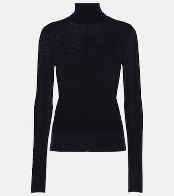 Semi sheer wool turtleneck top in blue Chloe Mytheresa