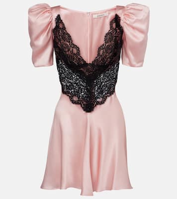 Vestido corto de charmeuse de seda con encaje | Rodarte