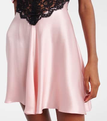 Vestido corto de charmeuse de seda con encaje | Rodarte