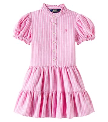 Abito in lino e cotone a righe con balze | Polo Ralph Lauren Kids