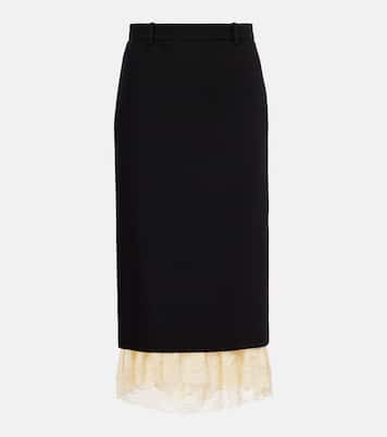 Gonna midi in lana con pizzo | Balenciaga