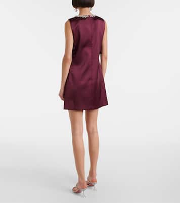 Bow-detail embellished satin minidress | Self-Portrait