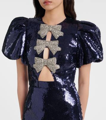 Cressida puff-sleve sequined gown | Rebecca Vallance