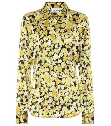 Floral stretch-silk satin shirt | Ganni