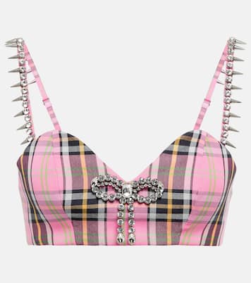 Embellished cropped plaid corset top | Area