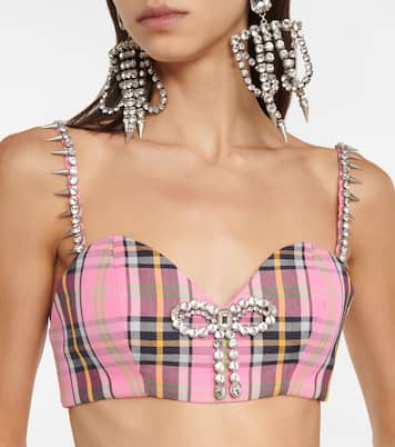 Embellished cropped plaid corset top | Area