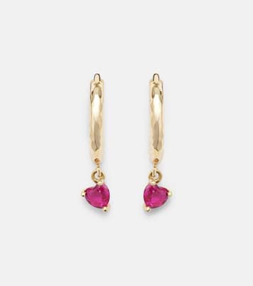 Orecchini a cerchio Charmed Micro Gabby in oro 18kt con rubino | Octavia Elizabeth