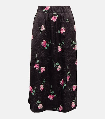 Falda midi acampanada de satén floral | Ganni