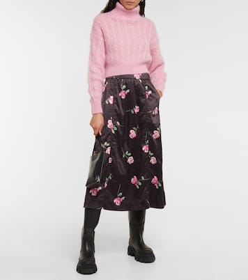 Falda midi acampanada de satén floral | Ganni