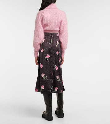 Falda midi acampanada de satén floral | Ganni
