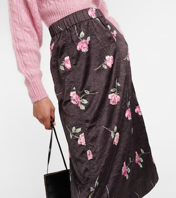 Falda midi acampanada de satén floral | Ganni