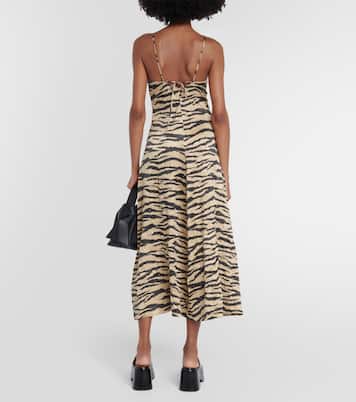 Printed satin slip midi dress | Ganni