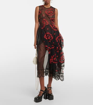 Robe midi brodée à fleurs | Simone Rocha