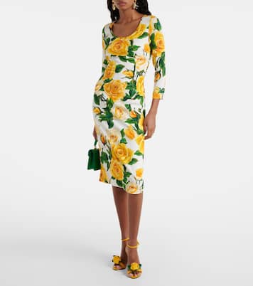 Abito midi in misto seta con stampa | Dolce&Gabbana