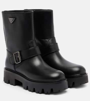 Stride leather biker boots | Prada