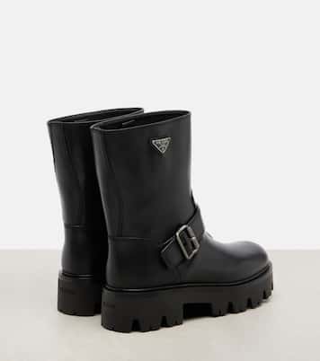 Stride leather biker boots | Prada