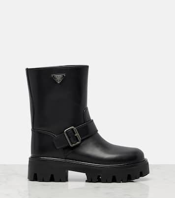 Stride leather biker boots | Prada