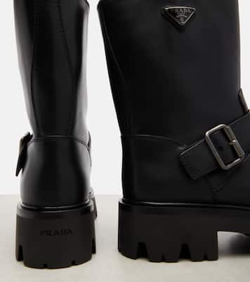 Stride leather biker boots | Prada