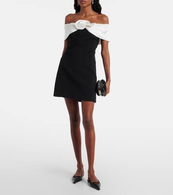 Floral-appliqué off-shoulder minidress | Self-Portrait