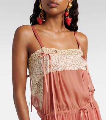 Lace-trimmed silk crêpe muslin maxi dress | Saint Laurent