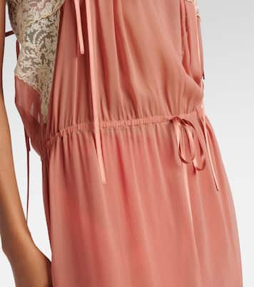 Lace-trimmed silk crêpe muslin maxi dress | Saint Laurent