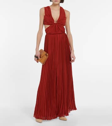 Cutout pleated silk chiffon gown | Chloé