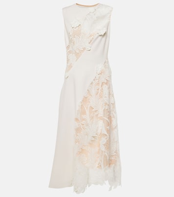 Robe midi en laine mélangée à dentelle | Oscar de la Renta