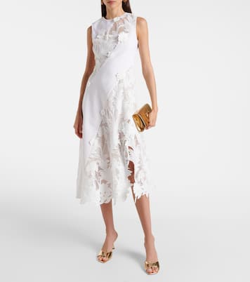 Robe midi en laine mélangée à dentelle | Oscar de la Renta