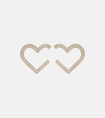 Heart 14kt gold hoop earrings with diamonds | Sydney Evan