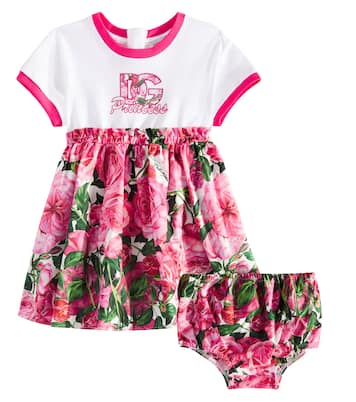 Baby cotton jersey and poplin dress | Dolce&Gabbana Kids