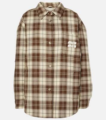 Logo checked wool down jacket | Miu Miu